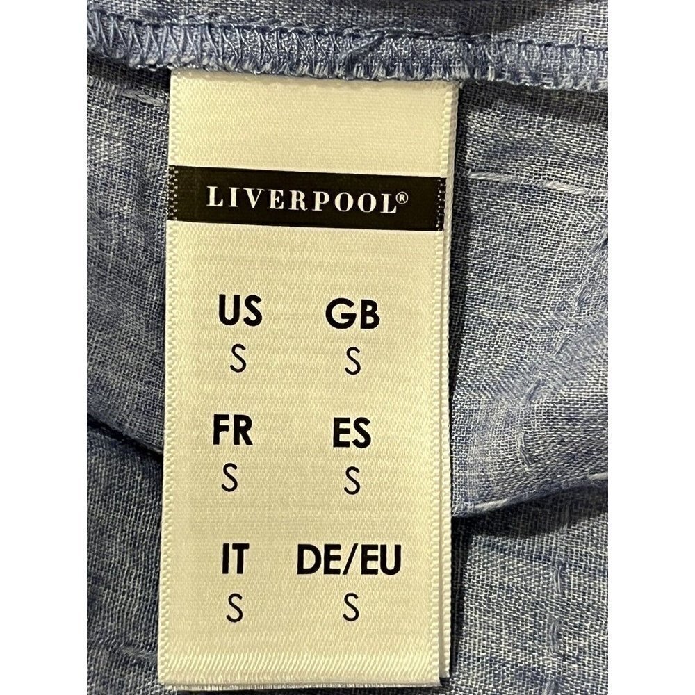 Liverpool Off The Shoulder Top‎ Blue Chambray Smocked Short Sleeve Small Casual - Picture 12 of 16